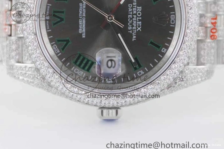 0224 Refined Datejust 41 SS Full Diamonds TWF 1:1 Best Edition Gray Roman Markers Dial on Jubilee Bracelet A 2389